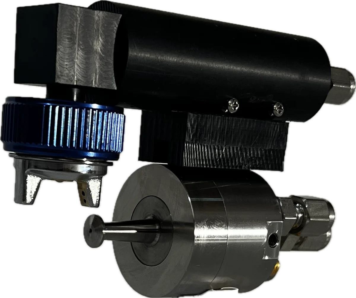 SprayBlade™ Air Knife attachment mounted on a MicroSpray ultrasonic nozzle